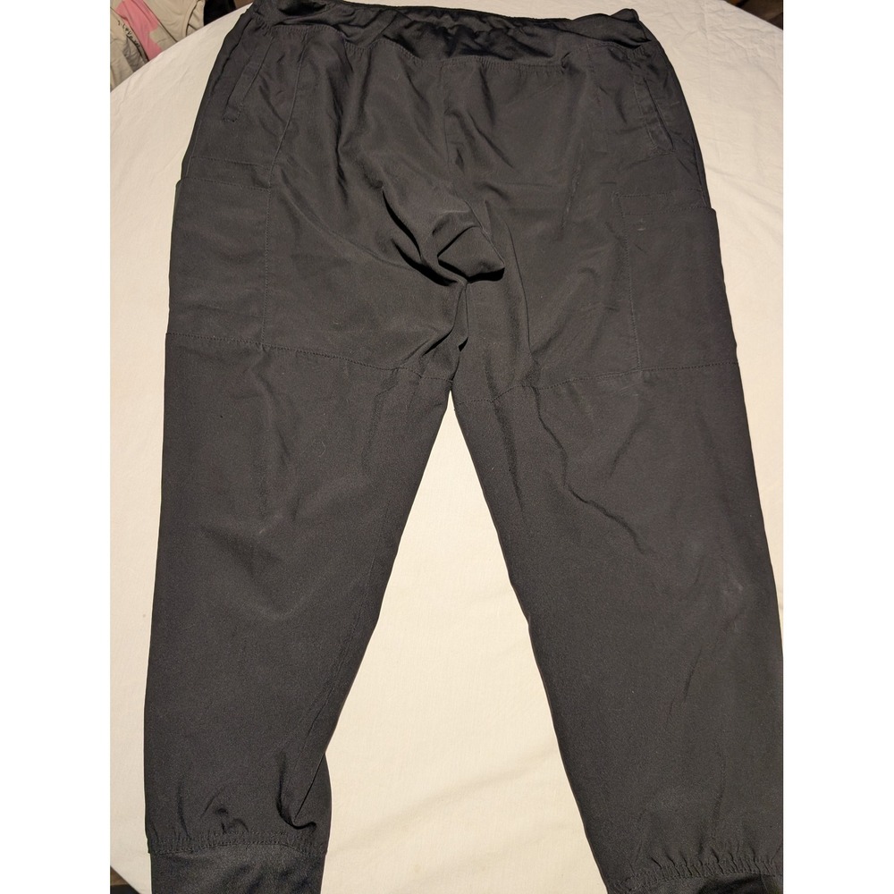 Black Scrub Jogger Pants Women Large Cargo Pockets Elastic Waist RN 132653 - Picture 2 of 4